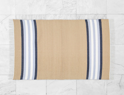 Cotton Dhurrie Dark Stone with Blue Stripes