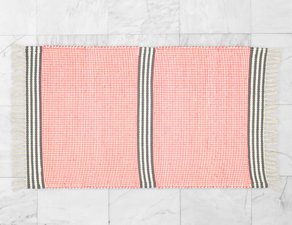 Plush Rug Option 3 Coral and Natural with Black and Natural Stripes
