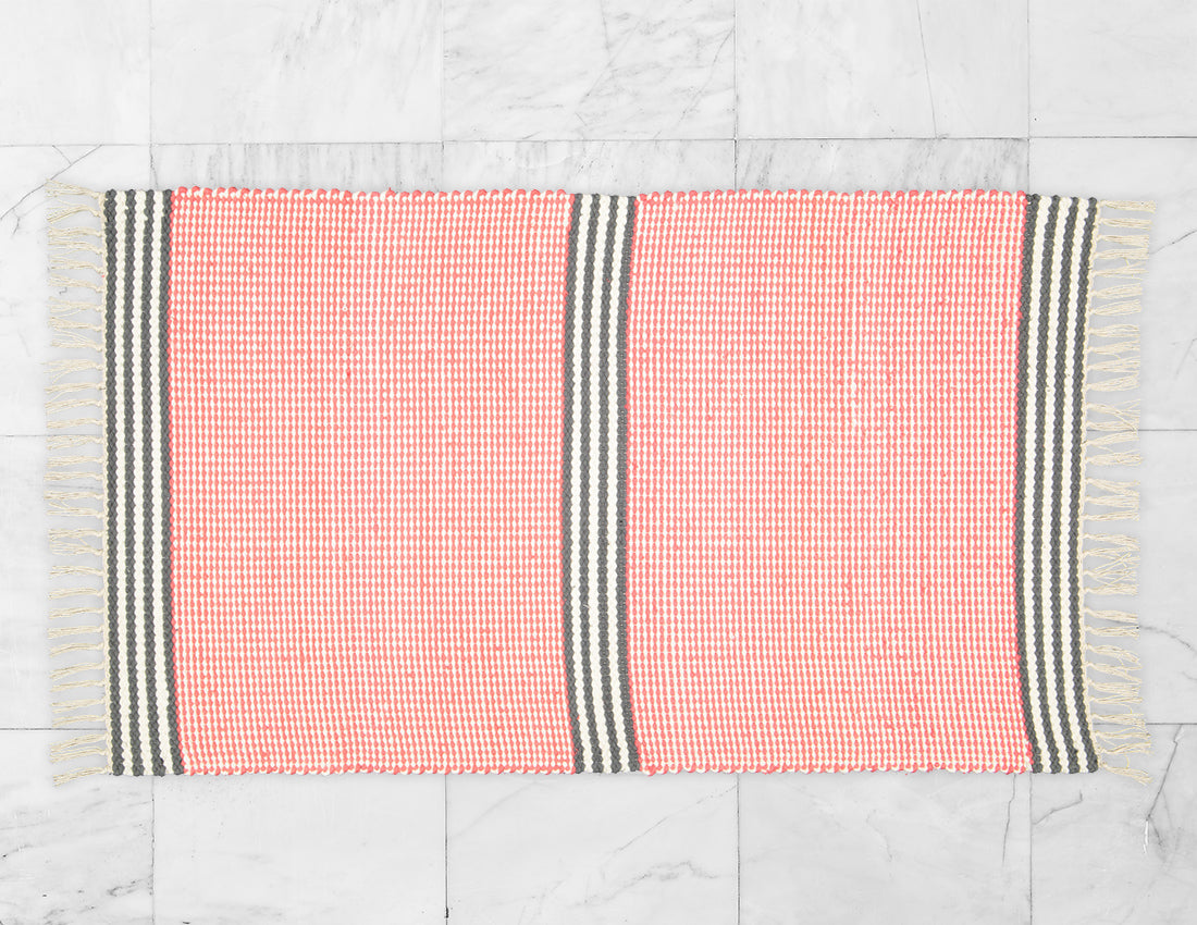 Plush Rug Option 3 Coral and Natural with Black and Natural Stripes