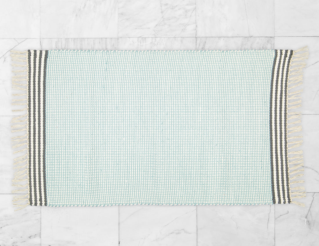 Plush Rug Option 3 Duck Egg with Charcoal Stripes