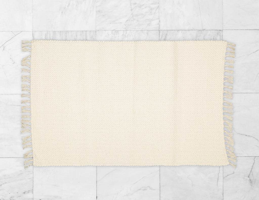 Cotton Dhurrie Rug Woven in a Hopsack Pattern, Natural.
