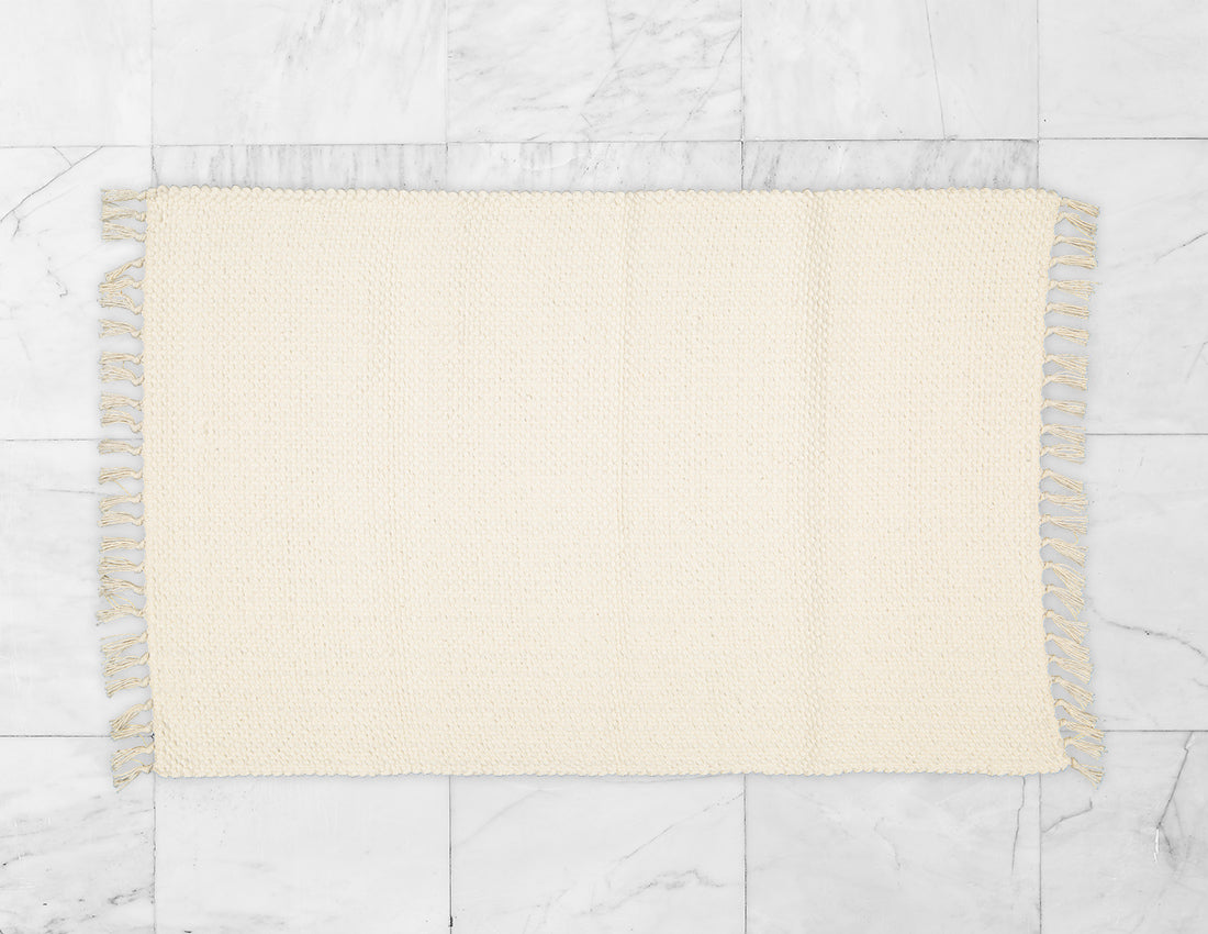 Cotton Dhurrie Rug Woven in a Hopsack Pattern, Natural.