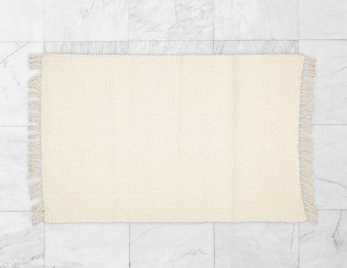 Cotton Dhurrie Rug Woven in a Hopsack Pattern, Natural.