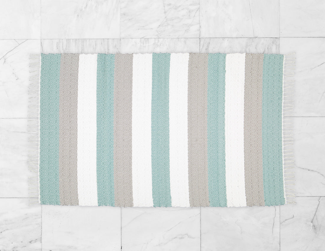 Dhurrie Twill Namib Duck Egg, Grey and White