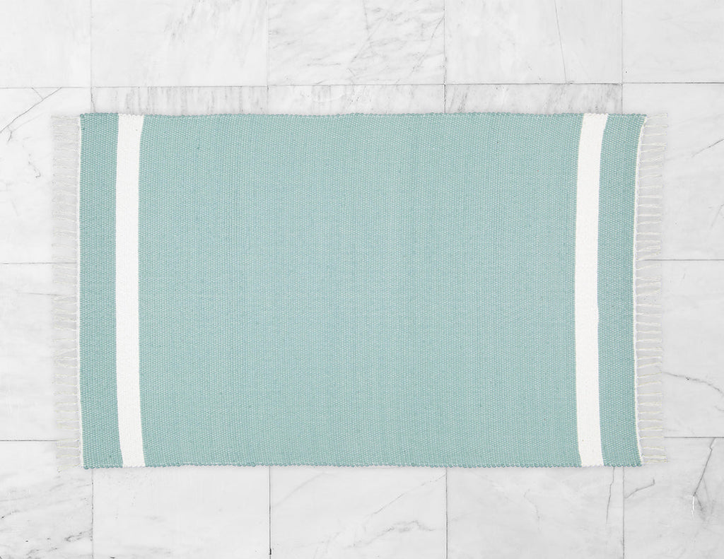 Cotton Dhurrie Tabby in Duck Egg with White Band