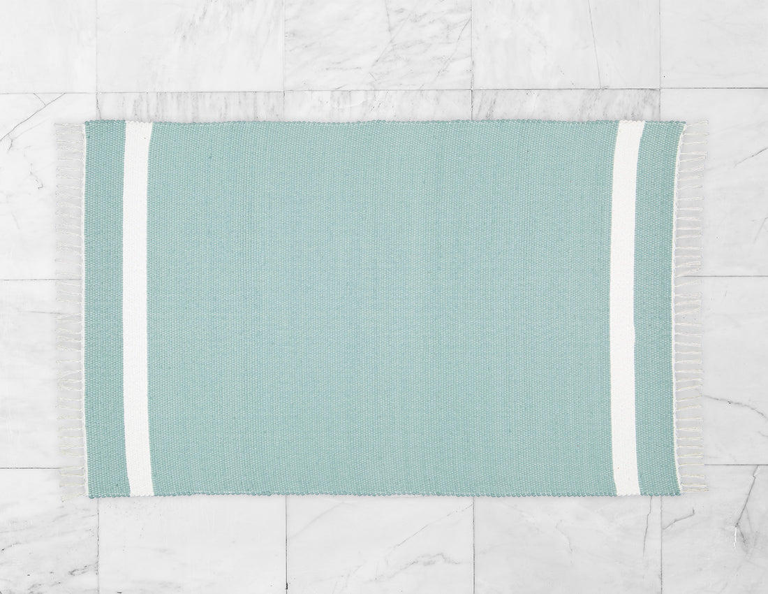 Cotton Dhurrie Tabby in Duck Egg with White Band
