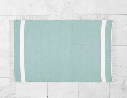 Cotton Dhurrie Tabby in Duck Egg with White Band