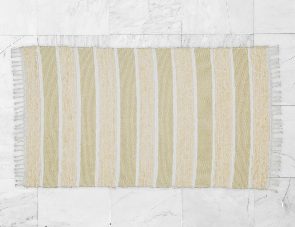Dhurrie and Fluffy Bands Taupe and Natural Rug