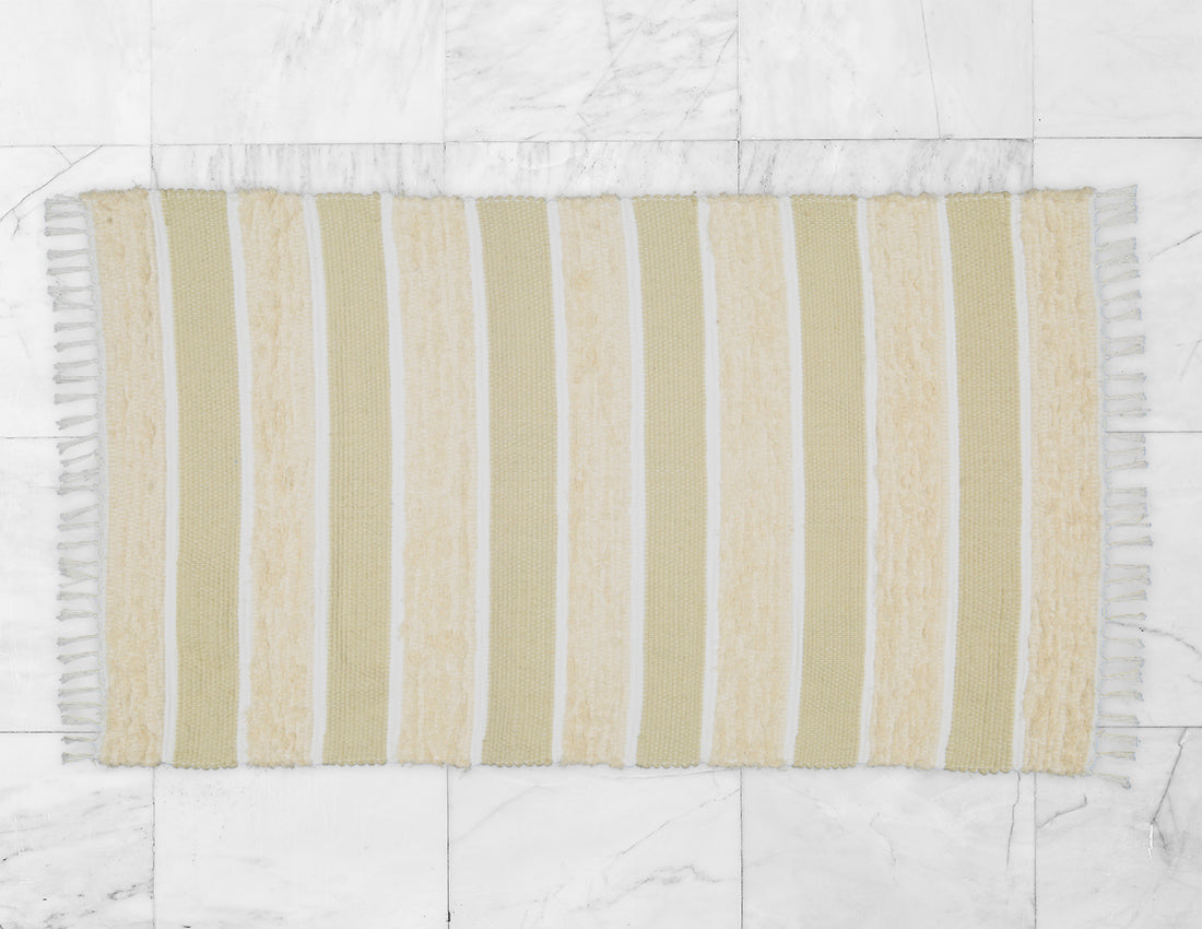 Dhurrie and Fluffy Bands Taupe and Natural Rug