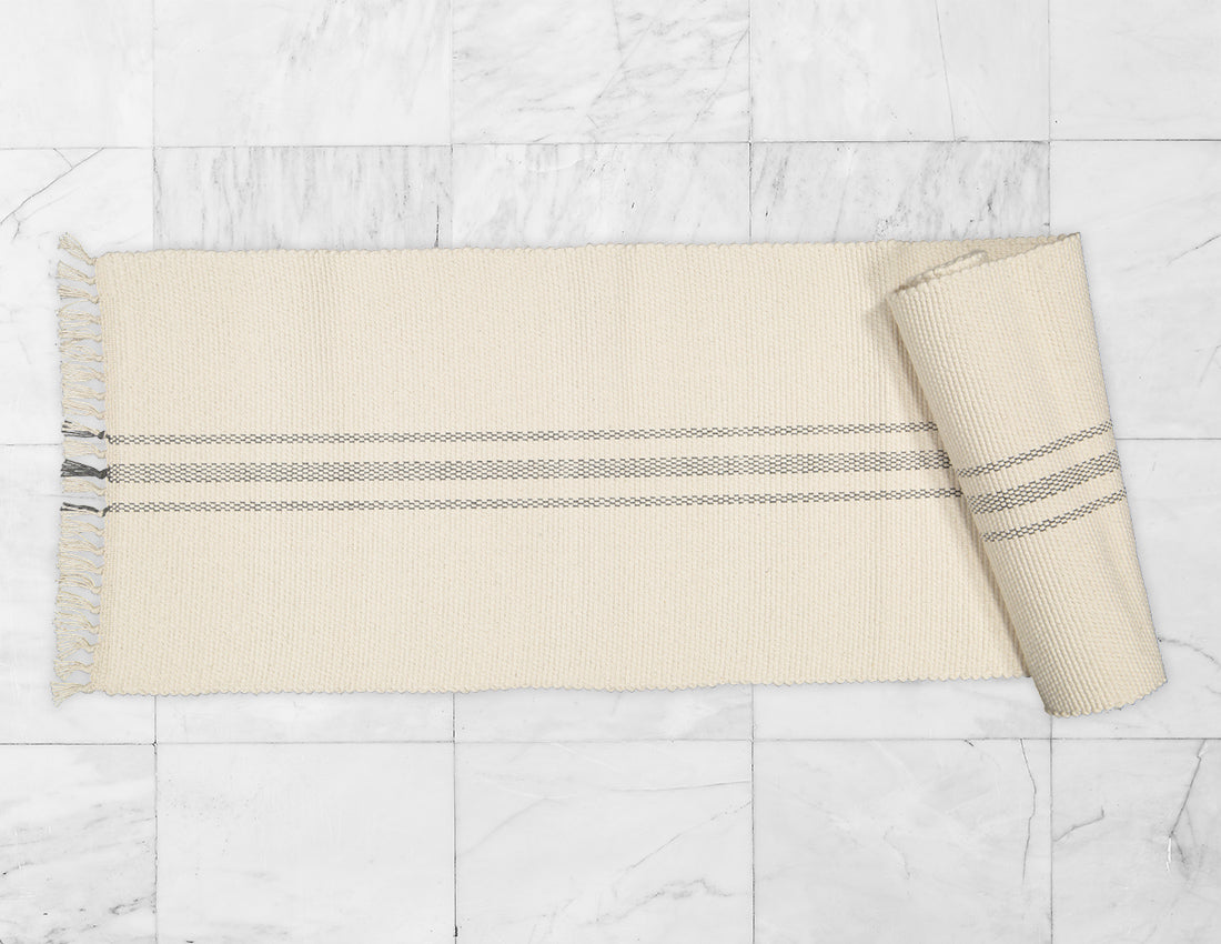 Table Runner, Natural with Charcoal Stripe