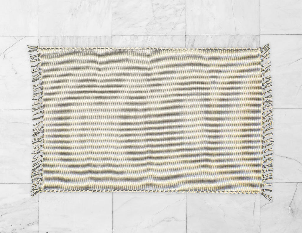 Dhurrie Dobby Weave Natural with Charcoal Pinstripe