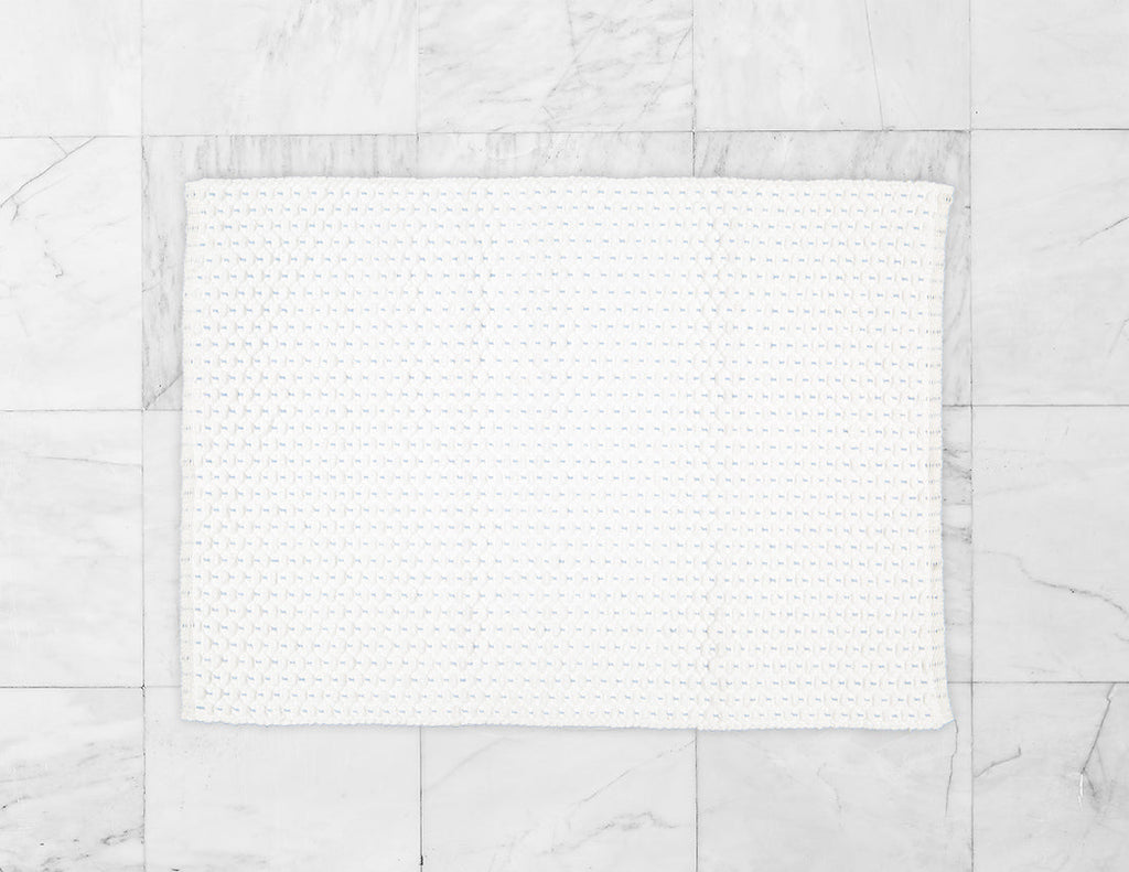 Fancy Twill White Rug with a Blue Pinstripe
