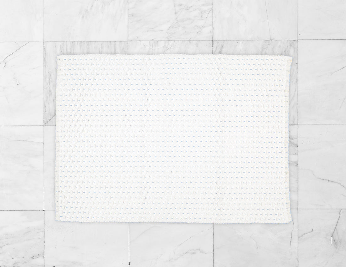 Fancy Twill White Rug with a Blue Pinstripe