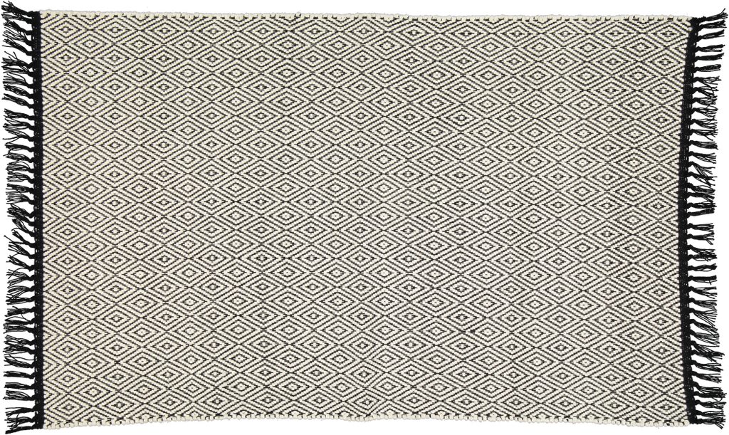 Cotton Dhurrie Natural Diamond Pattern on a Black Warp