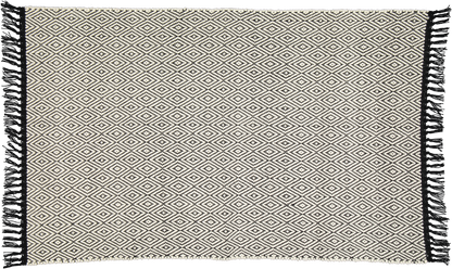 Cotton Dhurrie Natural Diamond Pattern on a Black Warp