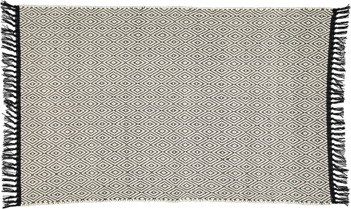 Cotton Dhurrie Natural Diamond Pattern on a Black Warp