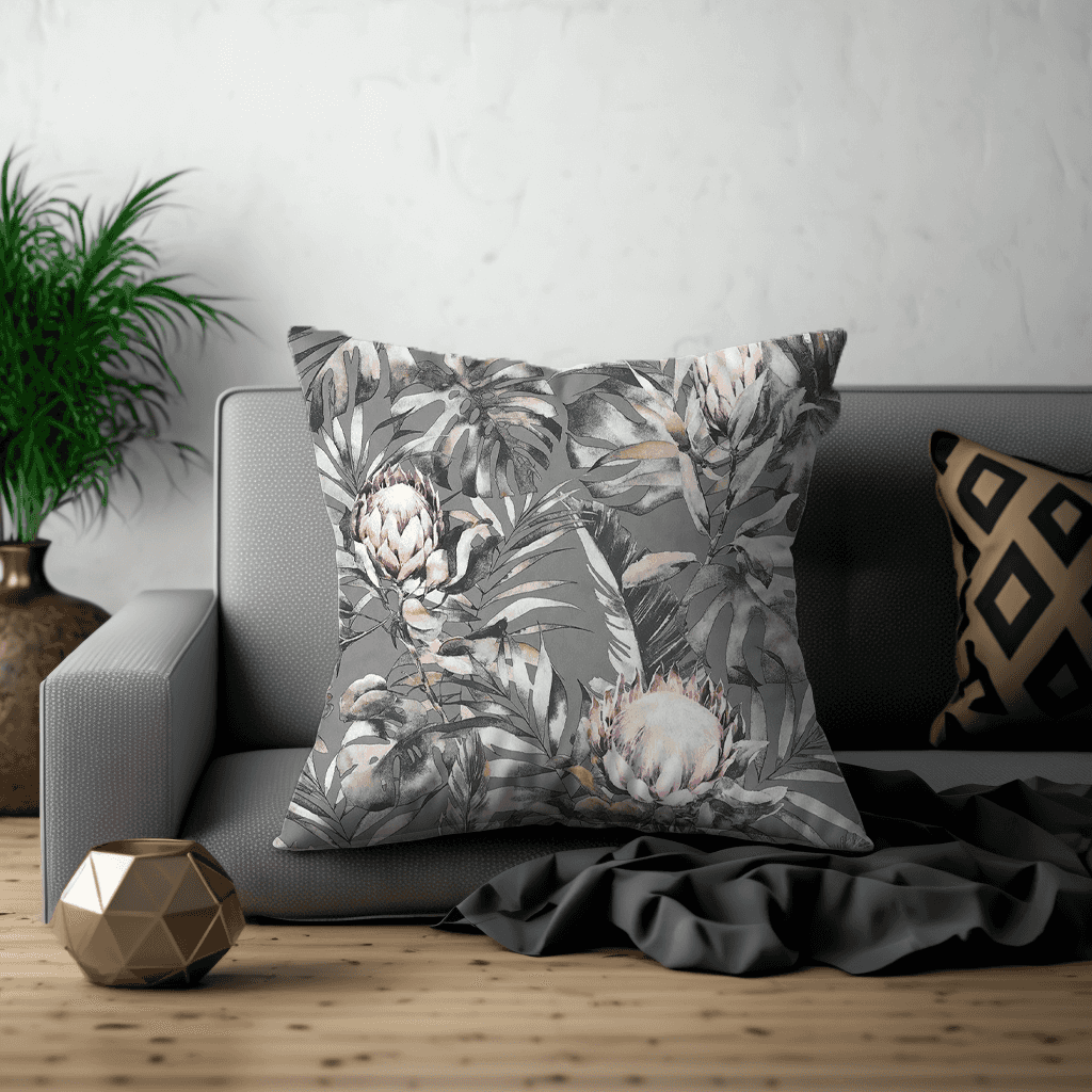 Grey and Pink Protea Scatter Cushion COVER