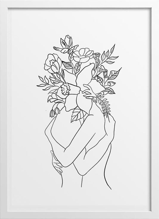 Flower Lovers Line Drawing Poster