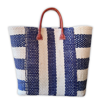 Stylish Broad Navy Stripe Sisal Basket Bag