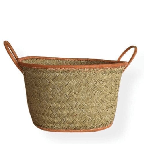 Beautiful Handwoven Madagascar Basket - Leather Bound (L/S)