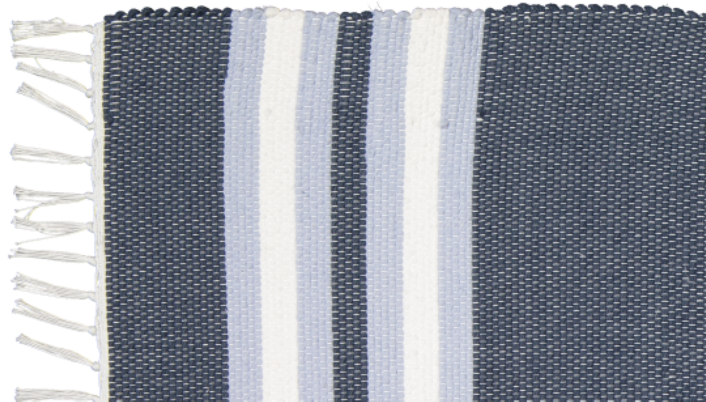 Cotton Dhurrie Navy with Blue and White Stripes