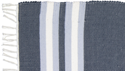 Cotton Dhurrie Navy with Blue and White Stripes