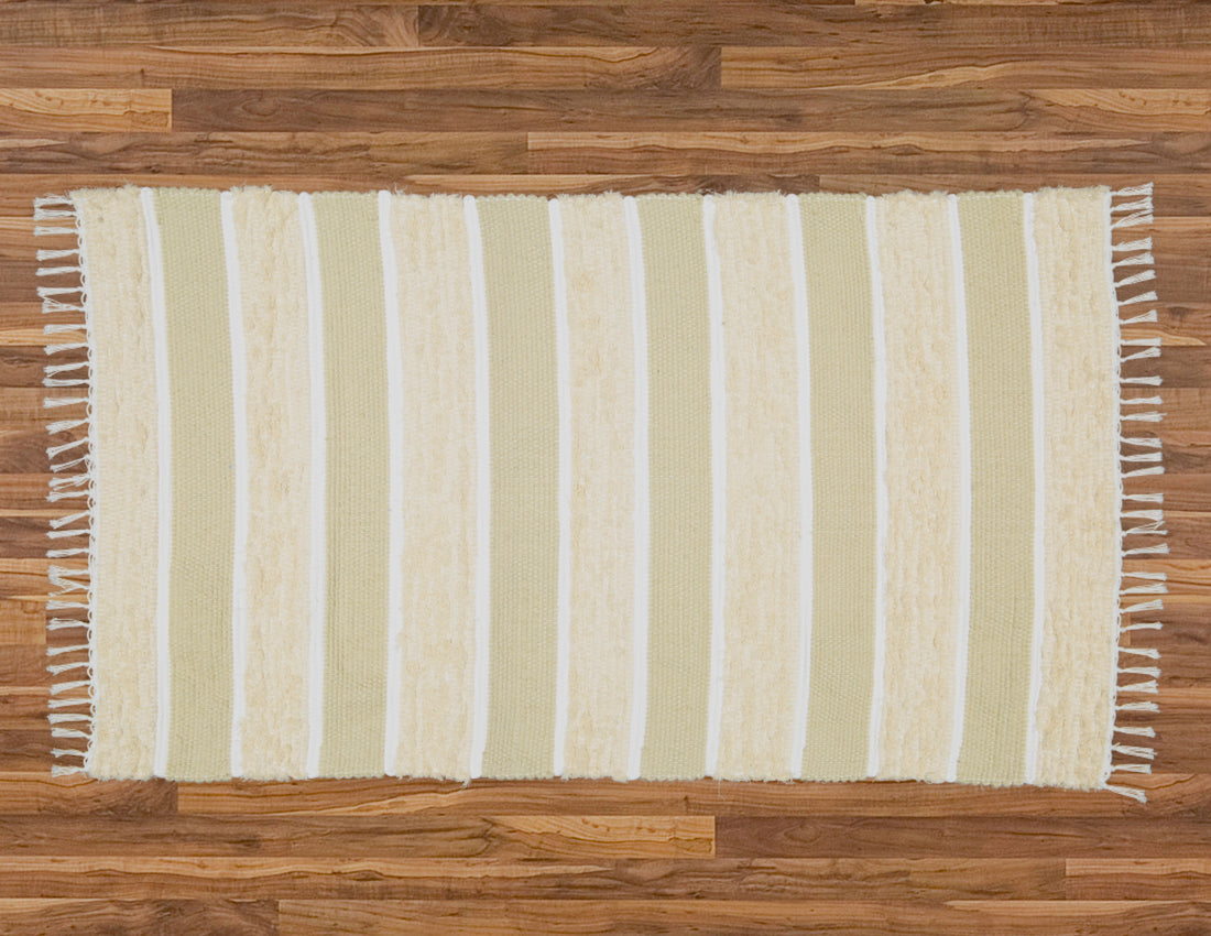 Dhurrie and Fluffy Bands Taupe and Natural Rug