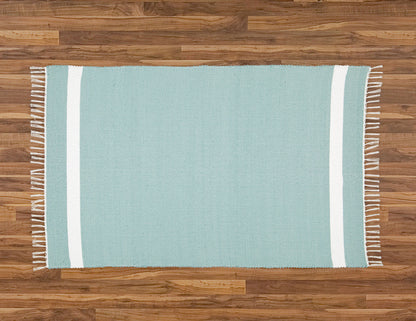 Cotton Dhurrie Tabby in Duck Egg with White Band