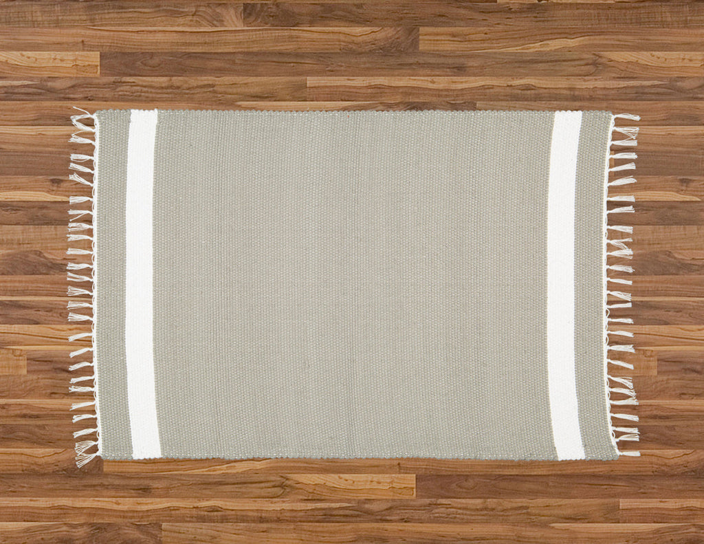 Cotton Dhurrie Tabby in Grey with White Band