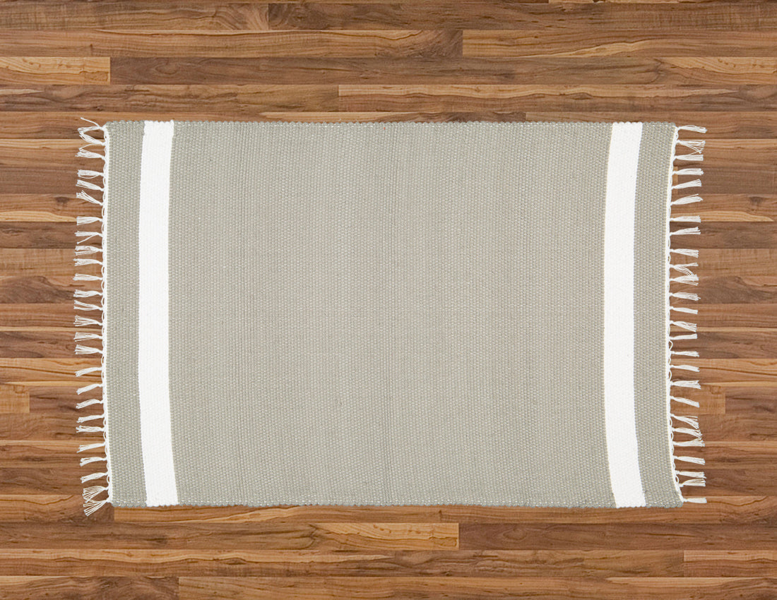 Cotton Dhurrie Tabby in Grey with White Band