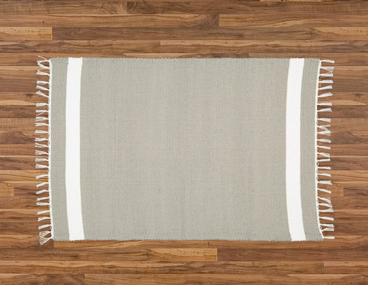 Cotton Dhurrie Tabby in Grey with White Band