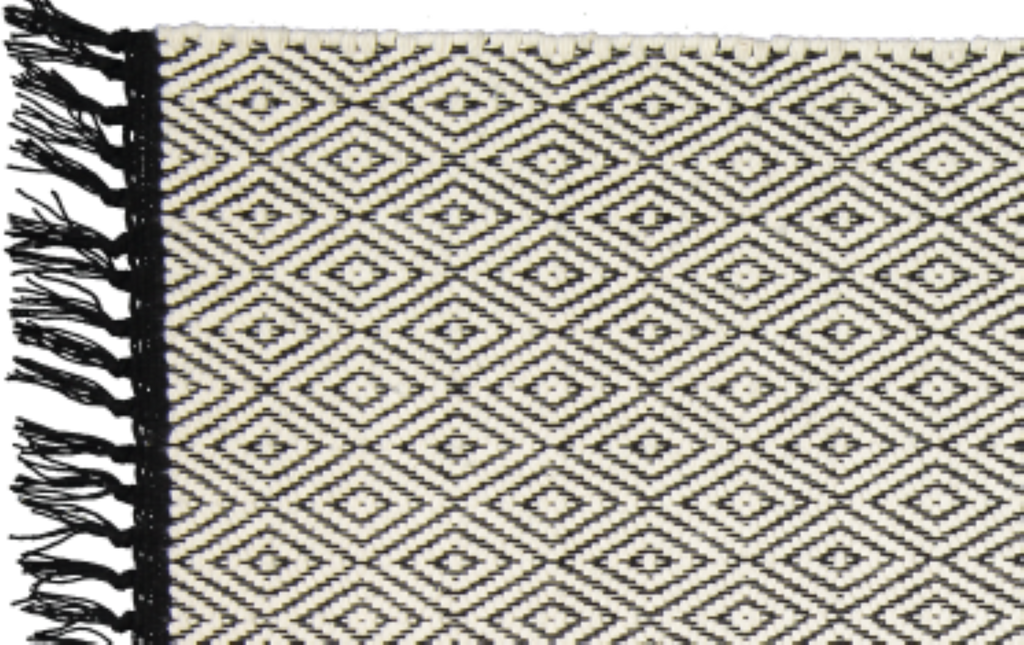 Cotton Dhurrie Natural Diamond Pattern on a Black Warp
