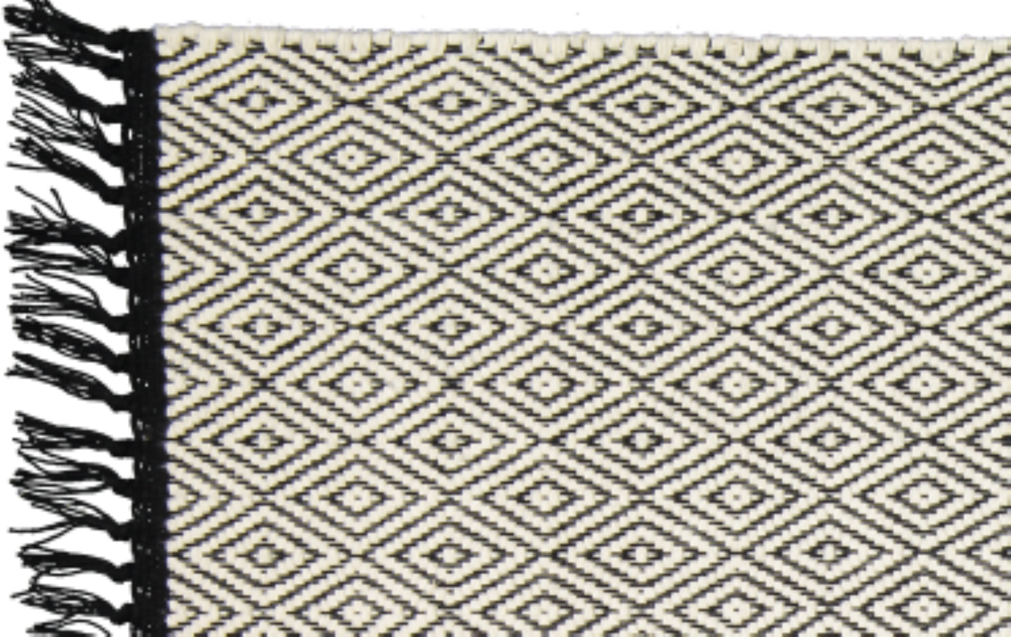 Cotton Dhurrie Natural Diamond Pattern on a Black Warp
