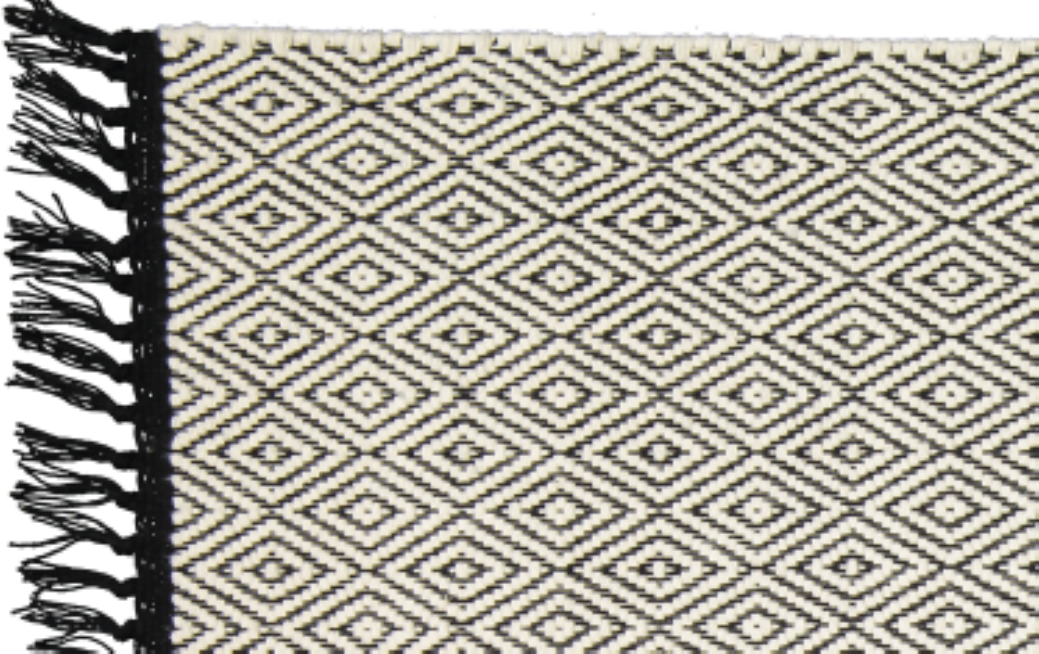 Cotton Dhurrie Natural Diamond Pattern on a Black Warp