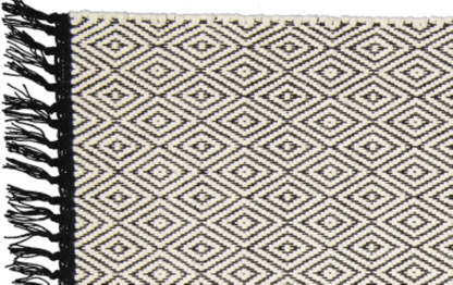 Cotton Dhurrie Natural Diamond Pattern on a Black Warp