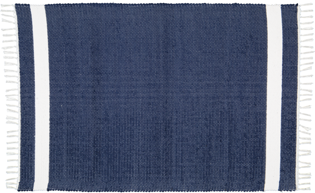 Cotton Dhurrie Tabby in Navy with White Band
