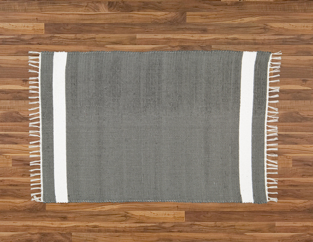 Cotton Dhurrie Tabby in Charcoal with White Band