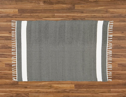 Cotton Dhurrie Tabby in Charcoal with White Band