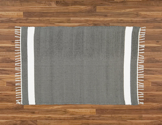 Cotton Dhurrie Tabby in Charcoal with White Band