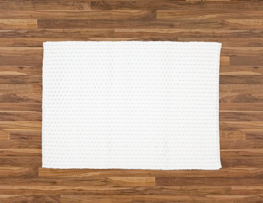 Fancy Twill White Rug with a Blue Pinstripe