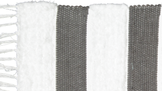 Dhurrie and Fluffy Bands Charcoal and White Rug