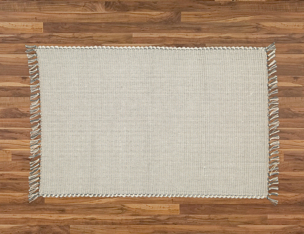 Dhurrie Dobby Weave Natural with Charcoal Pinstripe