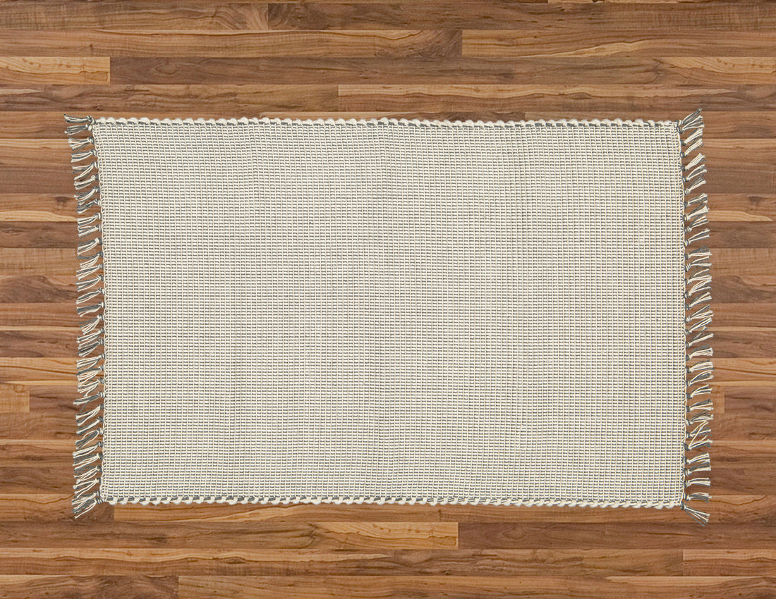 Dhurrie Dobby Weave Natural with Charcoal Pinstripe