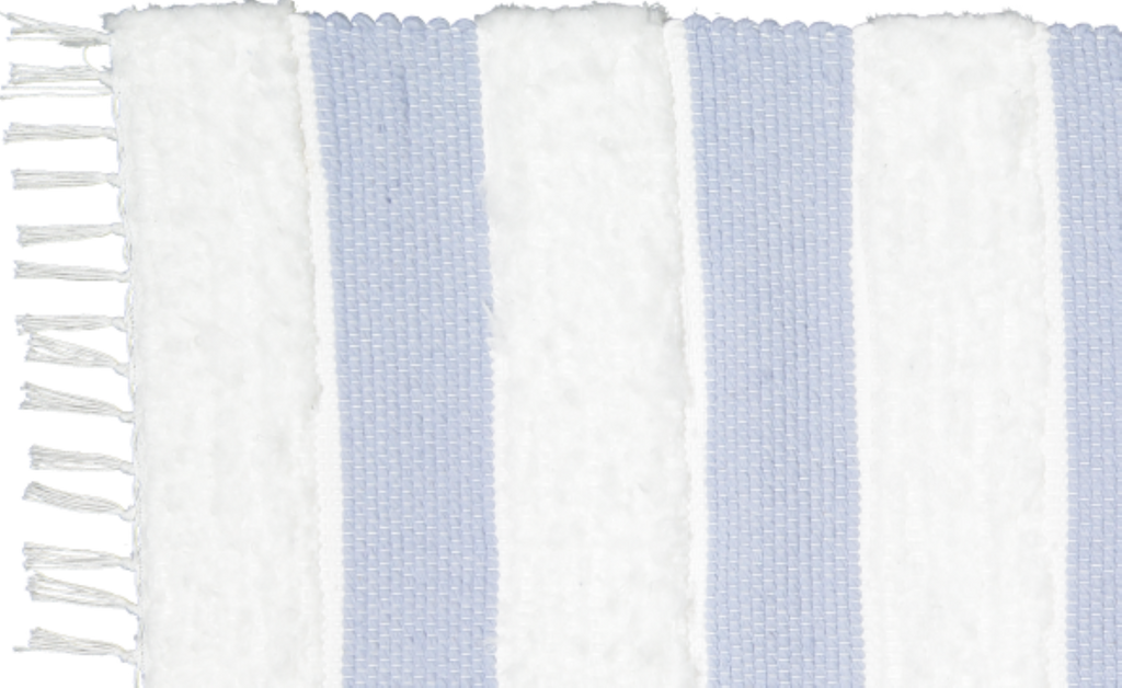 Dhurrie and Fluffy Bands Blue and White Rug