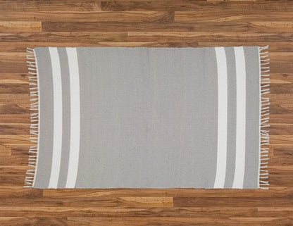 Cotton Dhurrie Grey with 2 White Stripes
