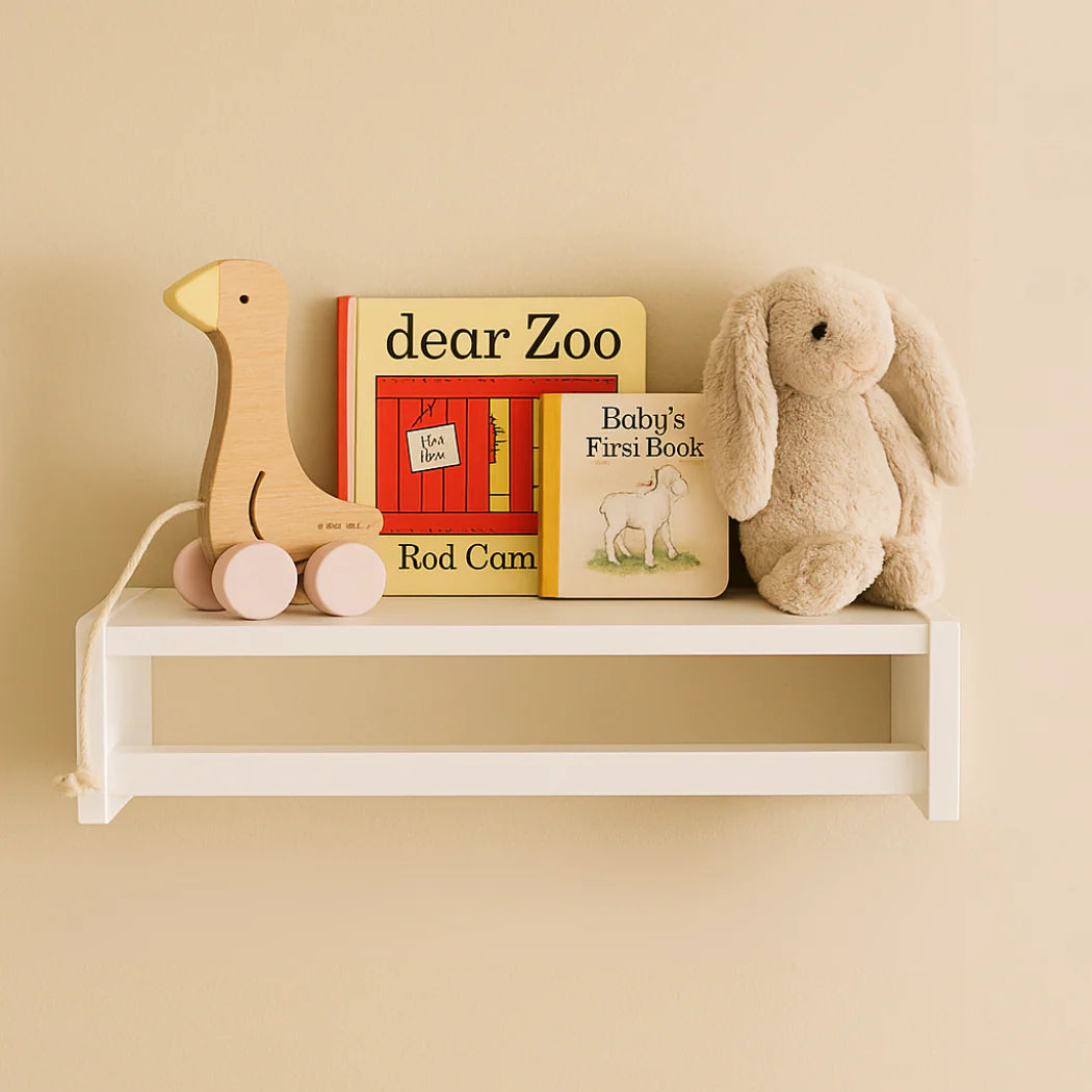 White Baby Nursery Wood Display Shelf