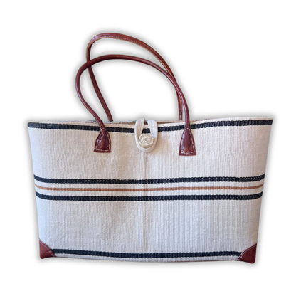 Elegant Wild Silk Basket Bag – Natural Stone & Black