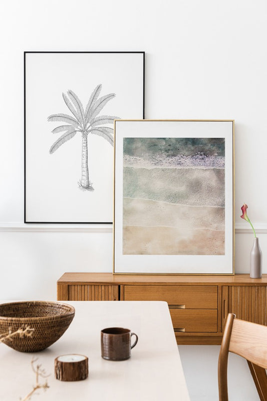Watercolor Natured styled soft nude colored sandy beach poster |  N06