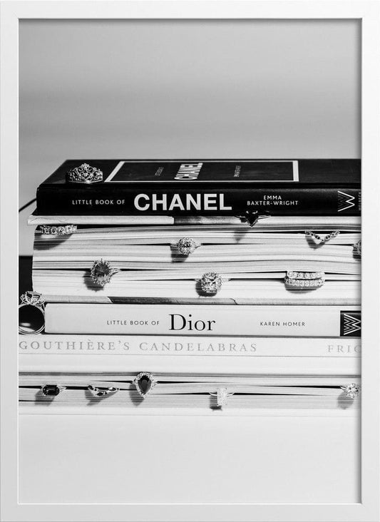 Editorial Fashion Stacked Books Poster (Black & White)