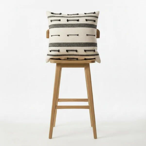 Hand woven scatter cushion cover 60 x 60cm - Boho Pattern Black on Natural